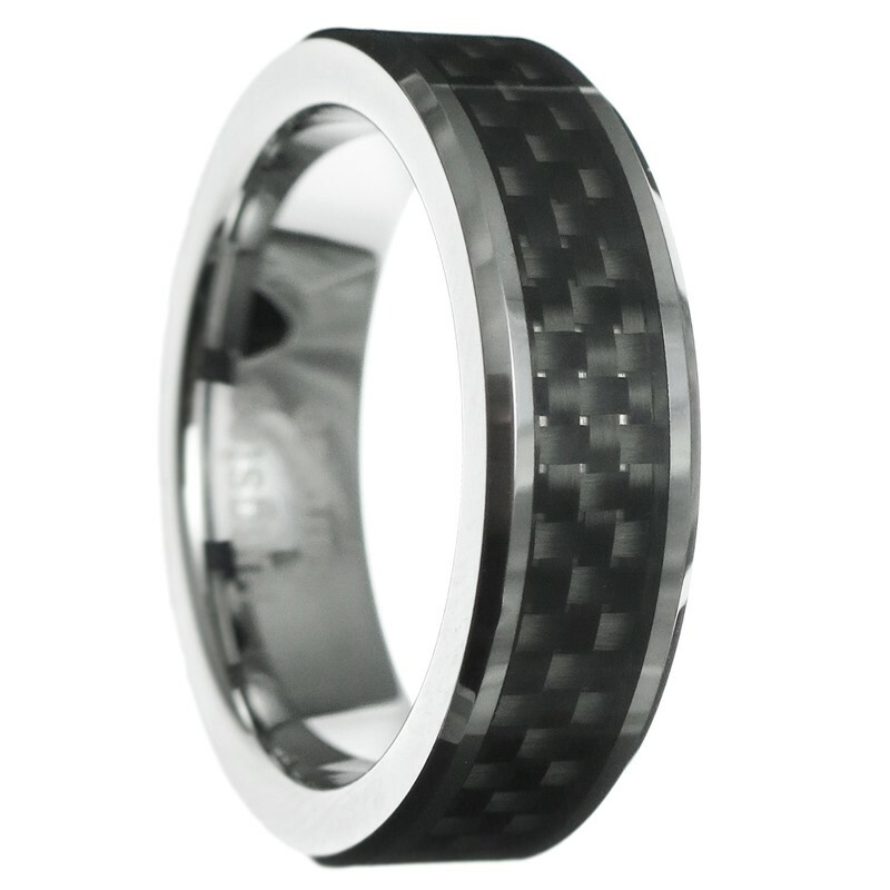 6mm Carbon Fiber Beveled Tungsten Carbide Ring Wedding Band Size 5-12