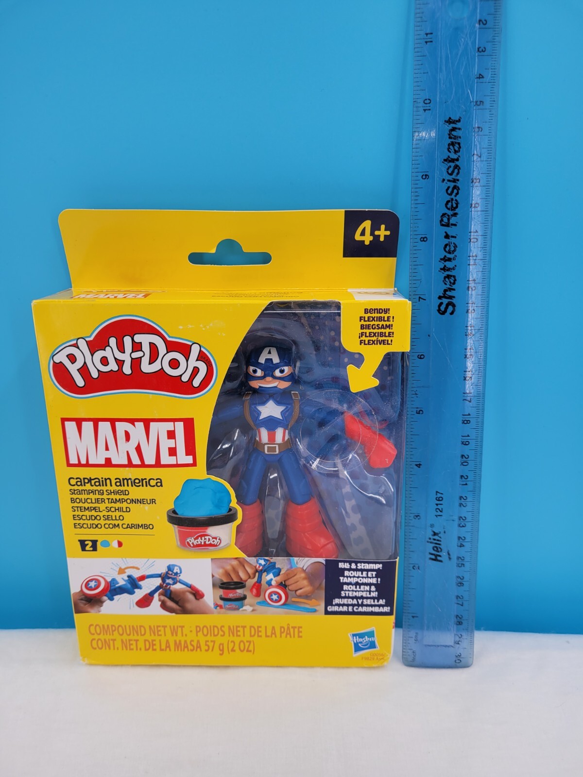 Play-Doh Marvel Captain America Bendy Action Fig + Stamping Shield + 2 Compounds