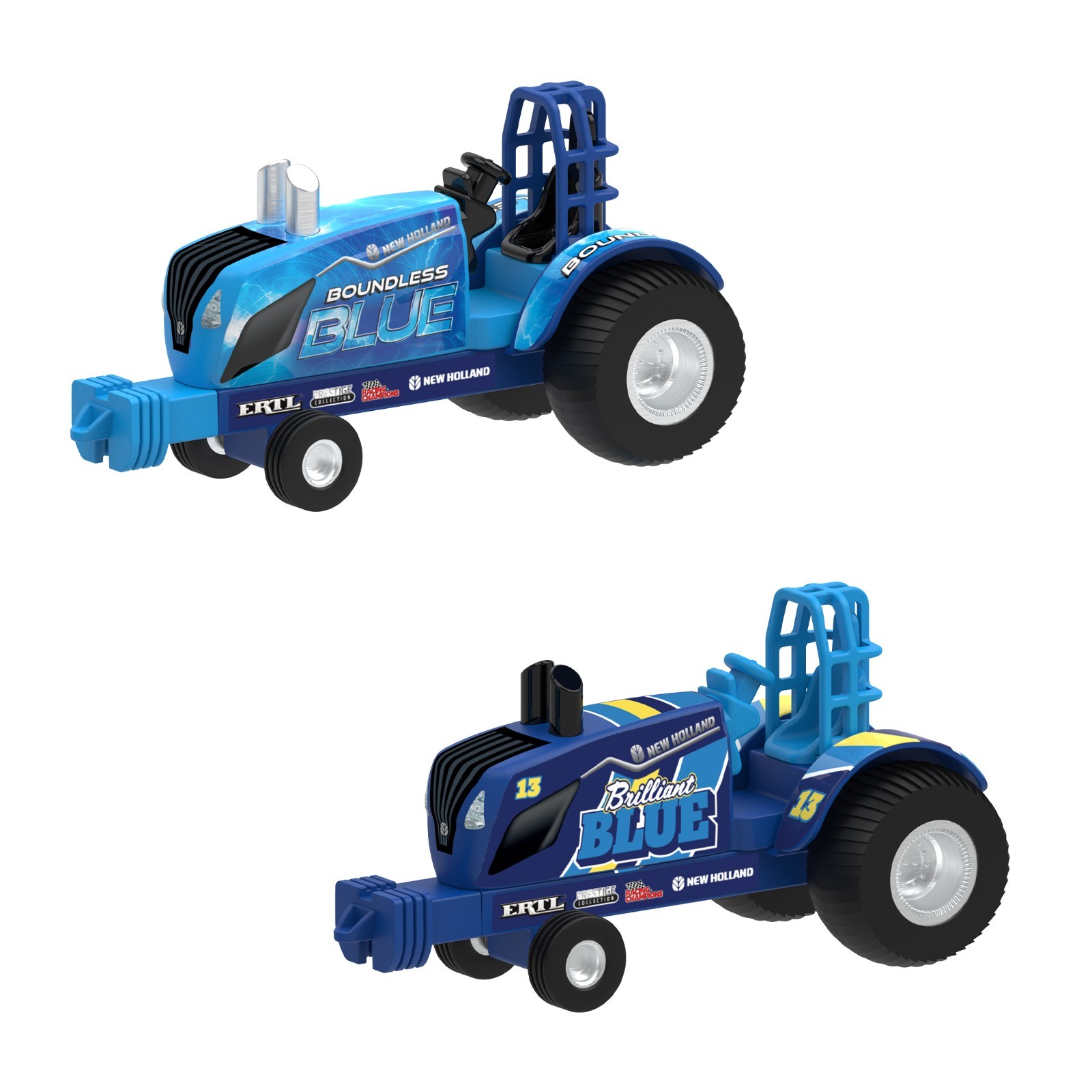 Set of 2 ~ 1/64 New Holland "Boundless Blue" & "Brilliant Blue" Pulling Tractors
