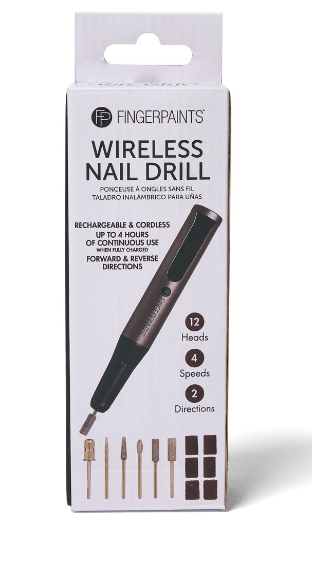 Fingerpaints Wireless Nail Drill, Rechargeable, 4 Speeds, 12 Heads, 2 Directions