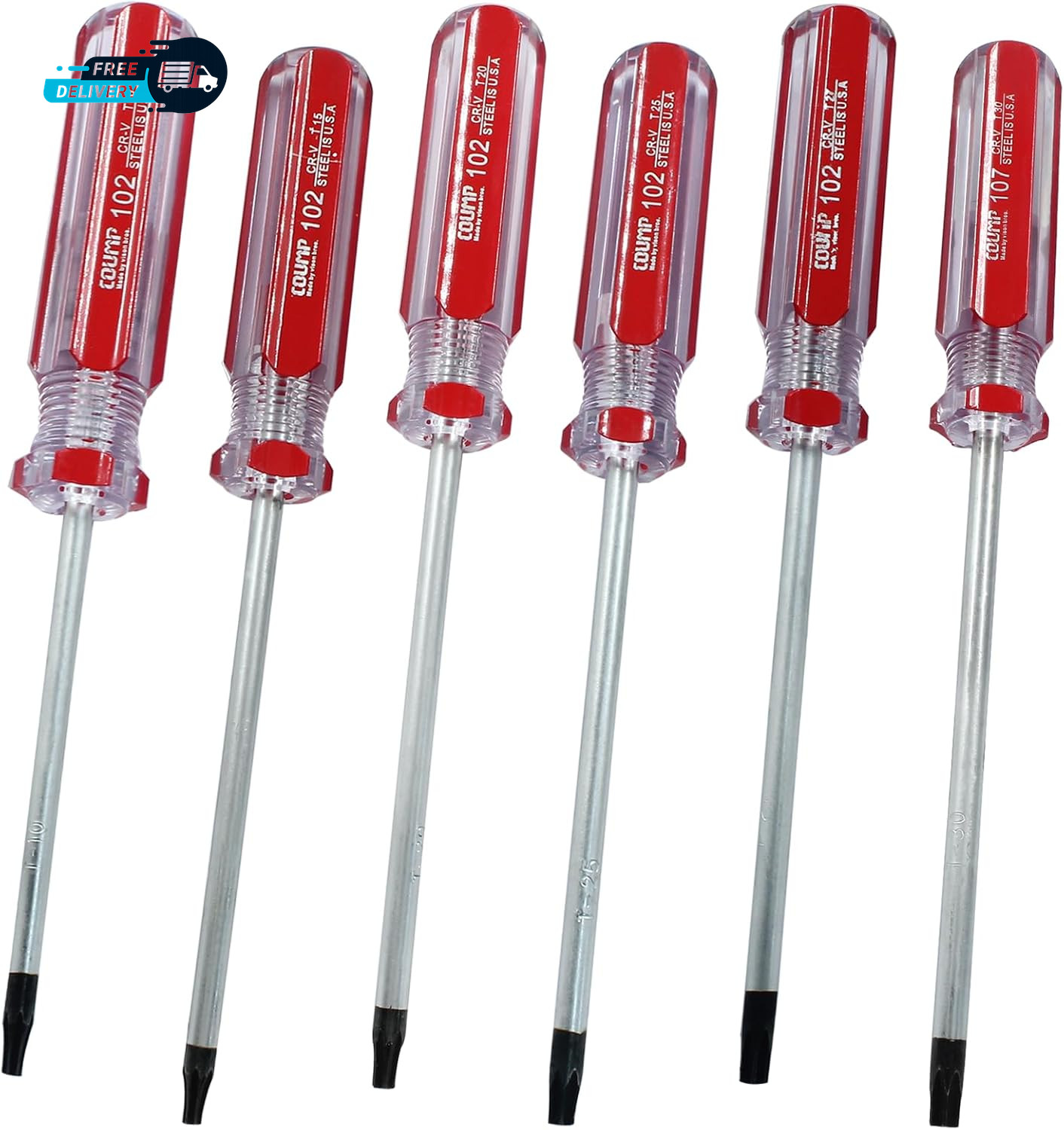 6 Pc Security Torx Screwdriver Set with Magnetic Tip  T10 T15 T20 T25 T27 T30