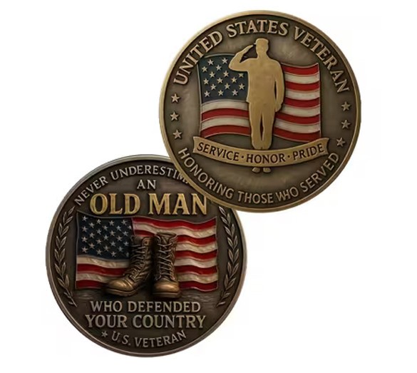Never Underestimate Old Man Challenge Coin Honoring Veterans Collectable 1-pc