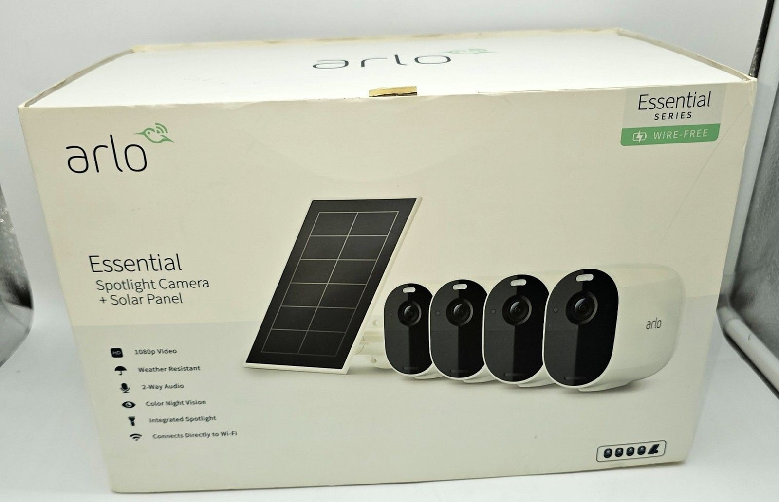 EMPTY BOX ONLY! Arlo Essential Spotlight Camera System (4-Pack) + Solar Panel VM