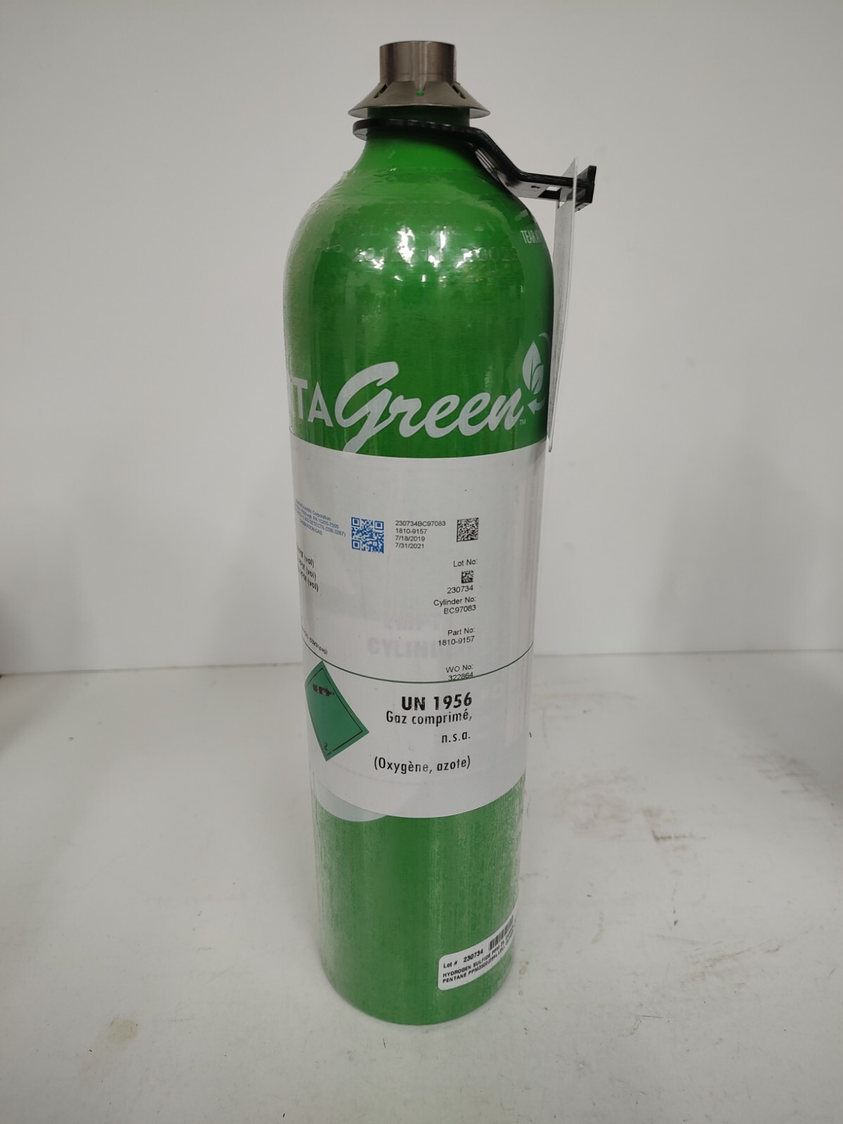 INDUSTRIAL SCIENTIFIC UN1956 1810-9157  Calibration gas, oxygen, nitrogen exp 21
