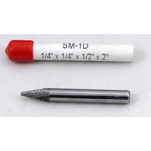 Carbide Burr (SM-1D) Pointed Cone - Double Cut - 1/4 x 1/4 x 1/2 x 2