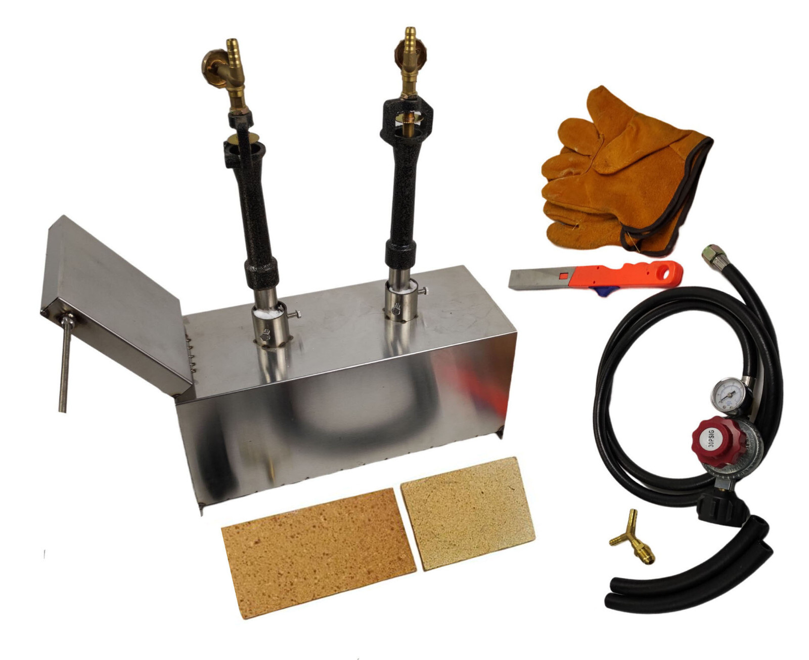 Double Burners Portable Gas Forge for Blacksmithing Farrier Knife Tool Making