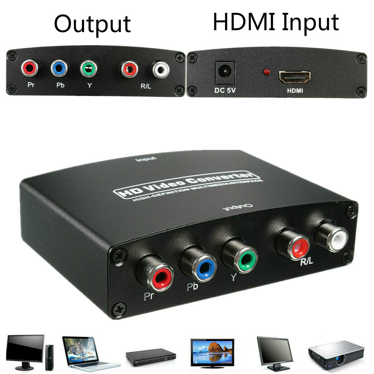 1080P HD HDMI To 5RCA RGB Component YPbPr Video and R/L Audio Adapter Converter
