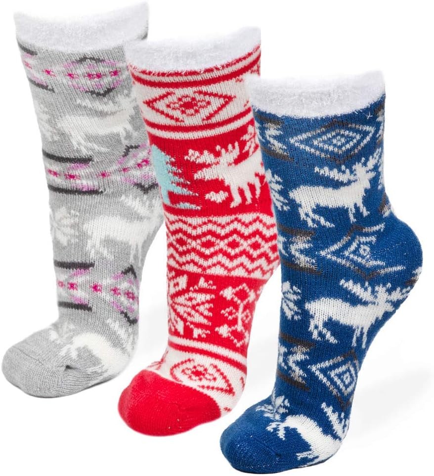 American Mammoth 3 Pairs Cozy Cabin Socks for Women - Aloe Infused Moose