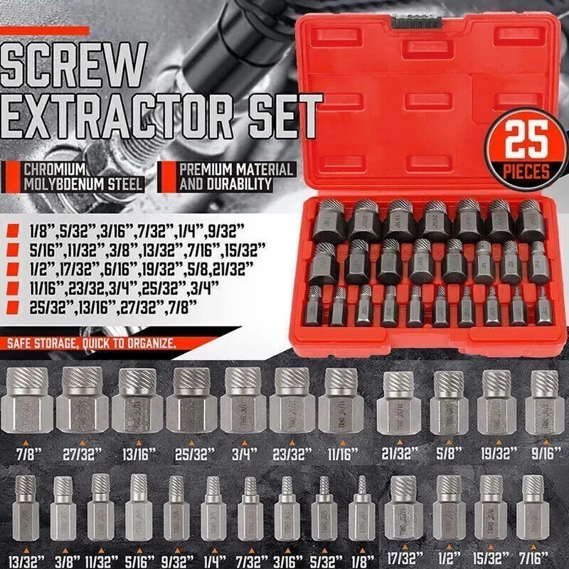 Multi-Spline Screw Extractor Set Hex Head Bit Socket Wrench Bolt Remover 25Pcs