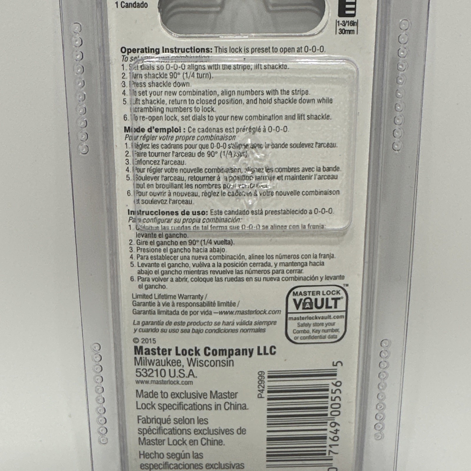 Master Lock 3-Digit Combination Lock Aluminum 630D