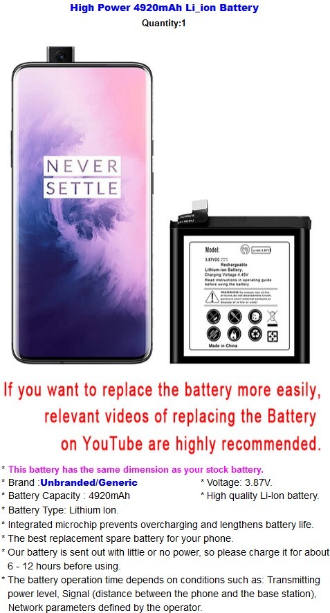 Upgraded 4920mAh Internal Replaceable Battery f 1+ OnePlus 7 Pro T-Mobile