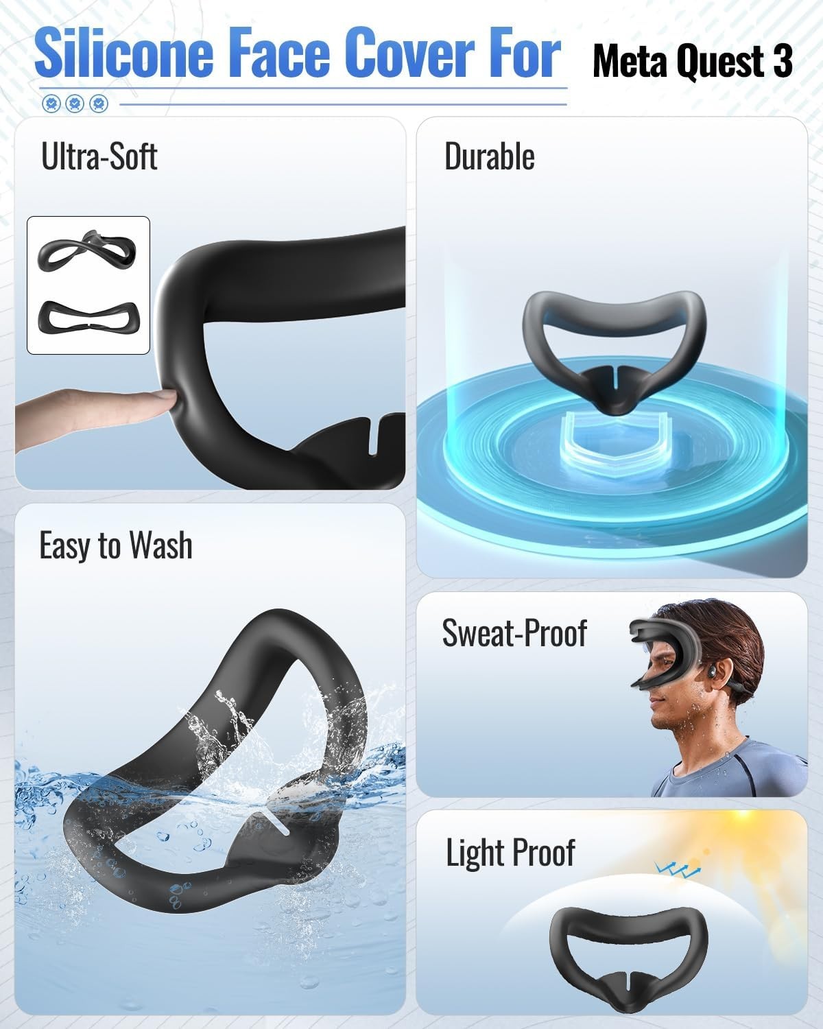 Silicone Face Pad for Meta Quest 3: Sweat-Proof, Easy Install & Maximum Comfort