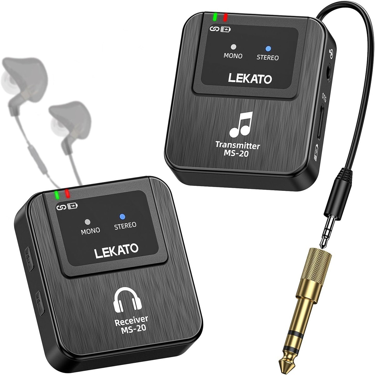 LEKATO 2.4G Wireless in-Ear Monitor IEM System Transmitter Receiver Rechargeable
