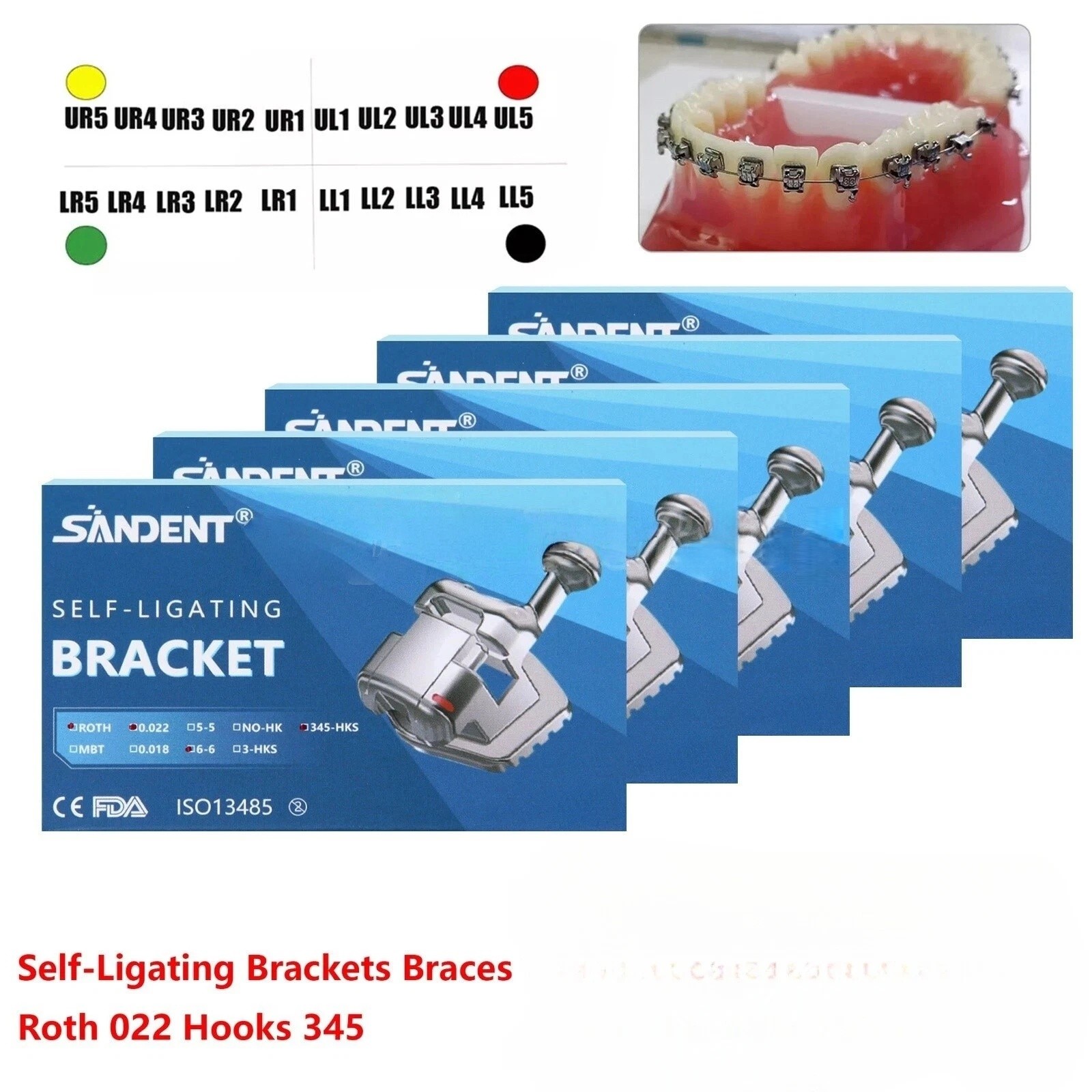SANDENT Dental Orthodontic Self-Ligating Brackets Braces Mini Roth 022 345 Hooks
