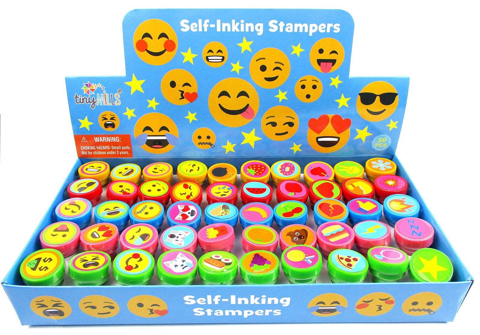 TINYMILLS 50 Pcs Emoticons Stamps for Kids – Self-Inking Small, Multicolor