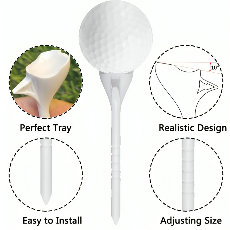 10° Plastic Golf Practice Tees 5 Pc Multicolour (Pink/White/Blue/Yellow/Red)