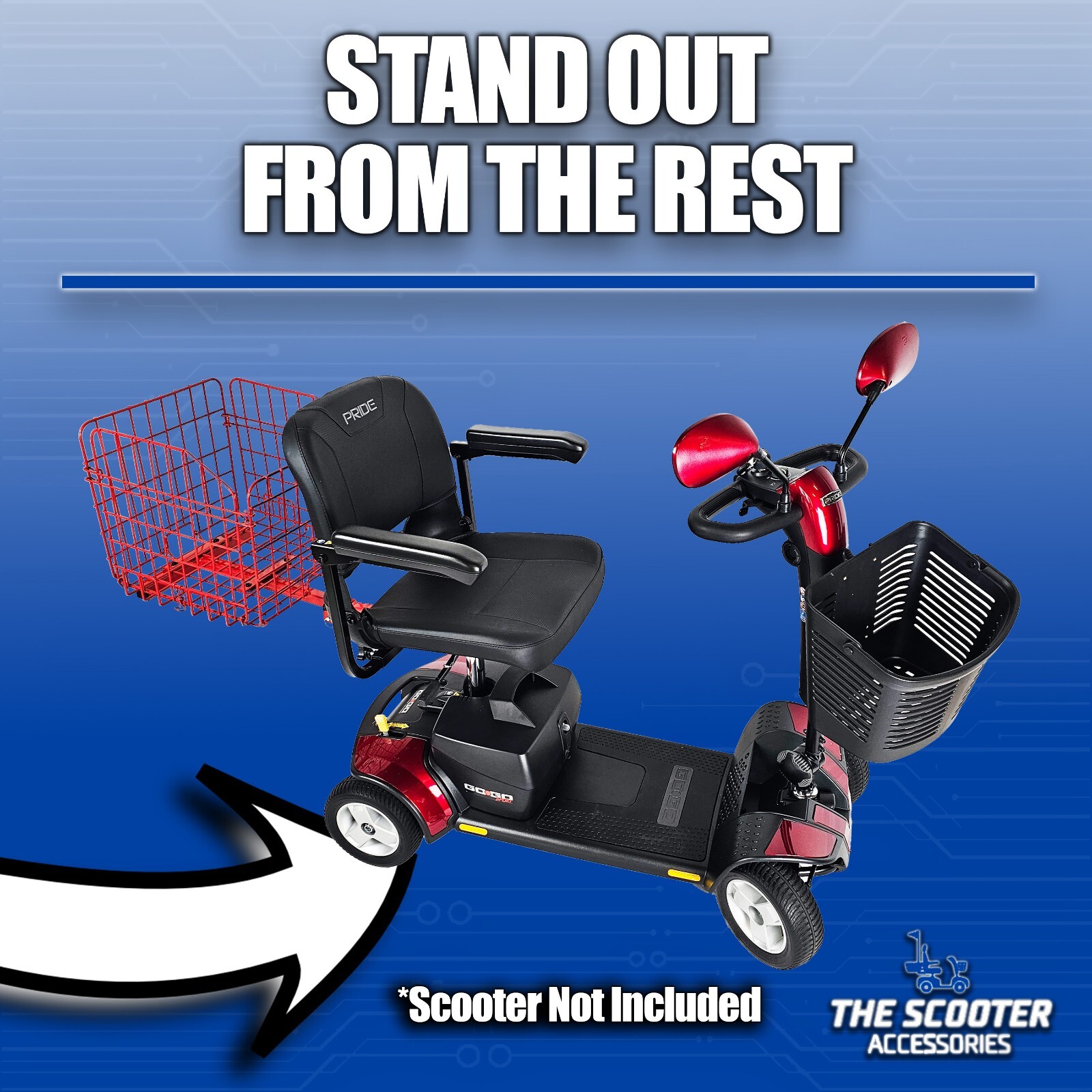 Foldable Folding Scooter Rear Basket & Rear View Mirror Pair BUNDLE - RED