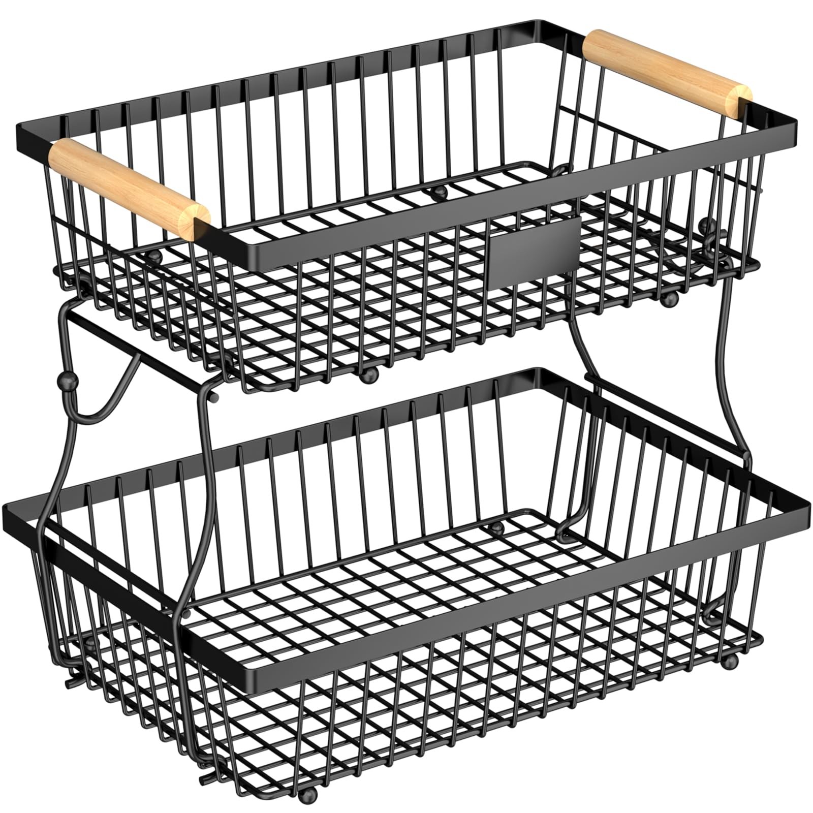Astrorhine 2 Tier Fruit Basket for Kitchen Counter with 2 2 Tier, Black