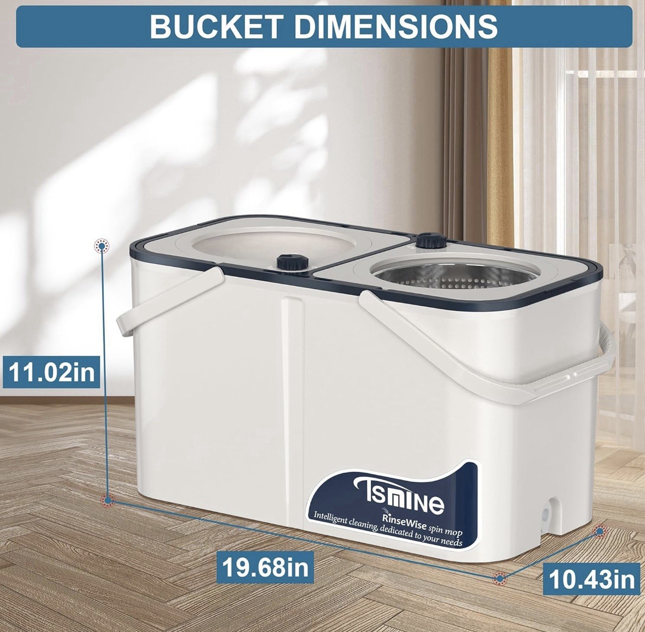 SPIN MOP W/ 6 MOP HEADS & STAINLESS STEEL METAL WRINGER 2 TANK SYSTEM