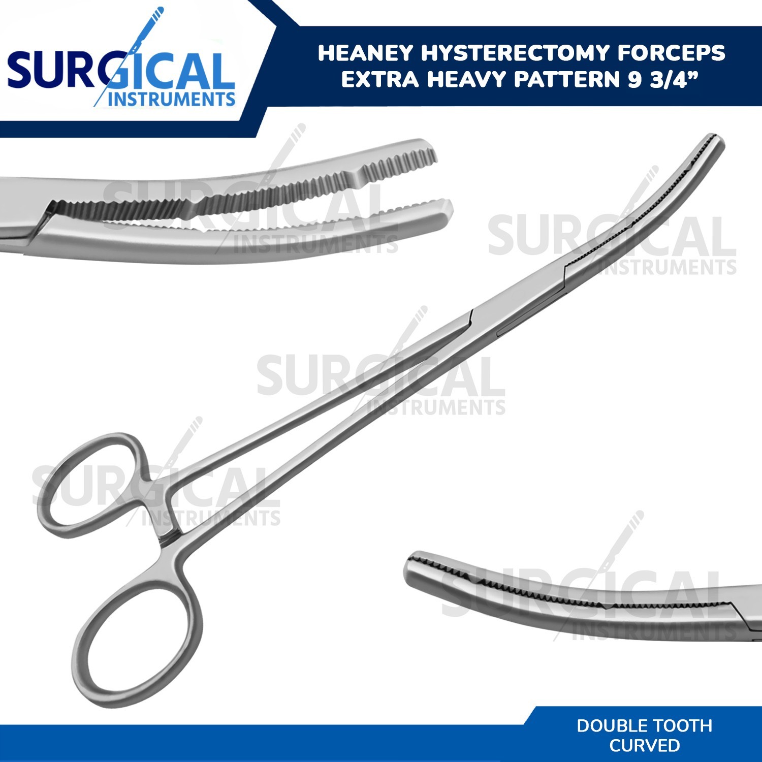 Heaney Forceps 9.75" Extra Heavy Pattern, Double Tooth, Curved German Grade