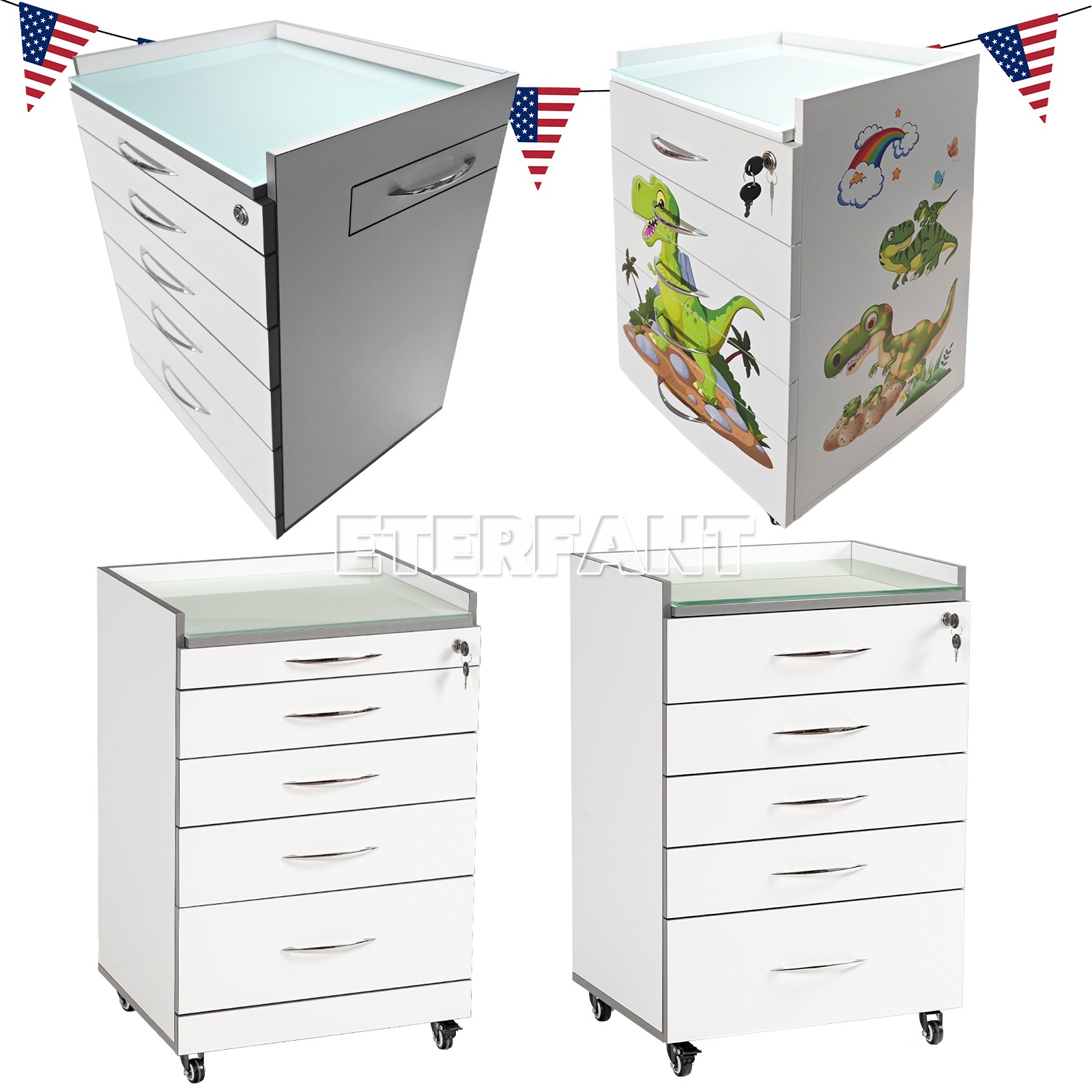 4/5 Drawers Dental Medical Trolley Acrylic Wooden Cabinet Rolling Cart w/Socket