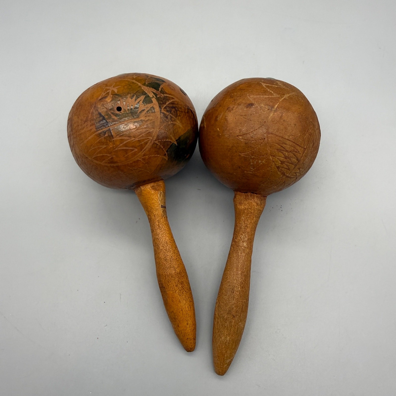 Vintage Hand Painted Mexican Maraca Shakers lot of 2
