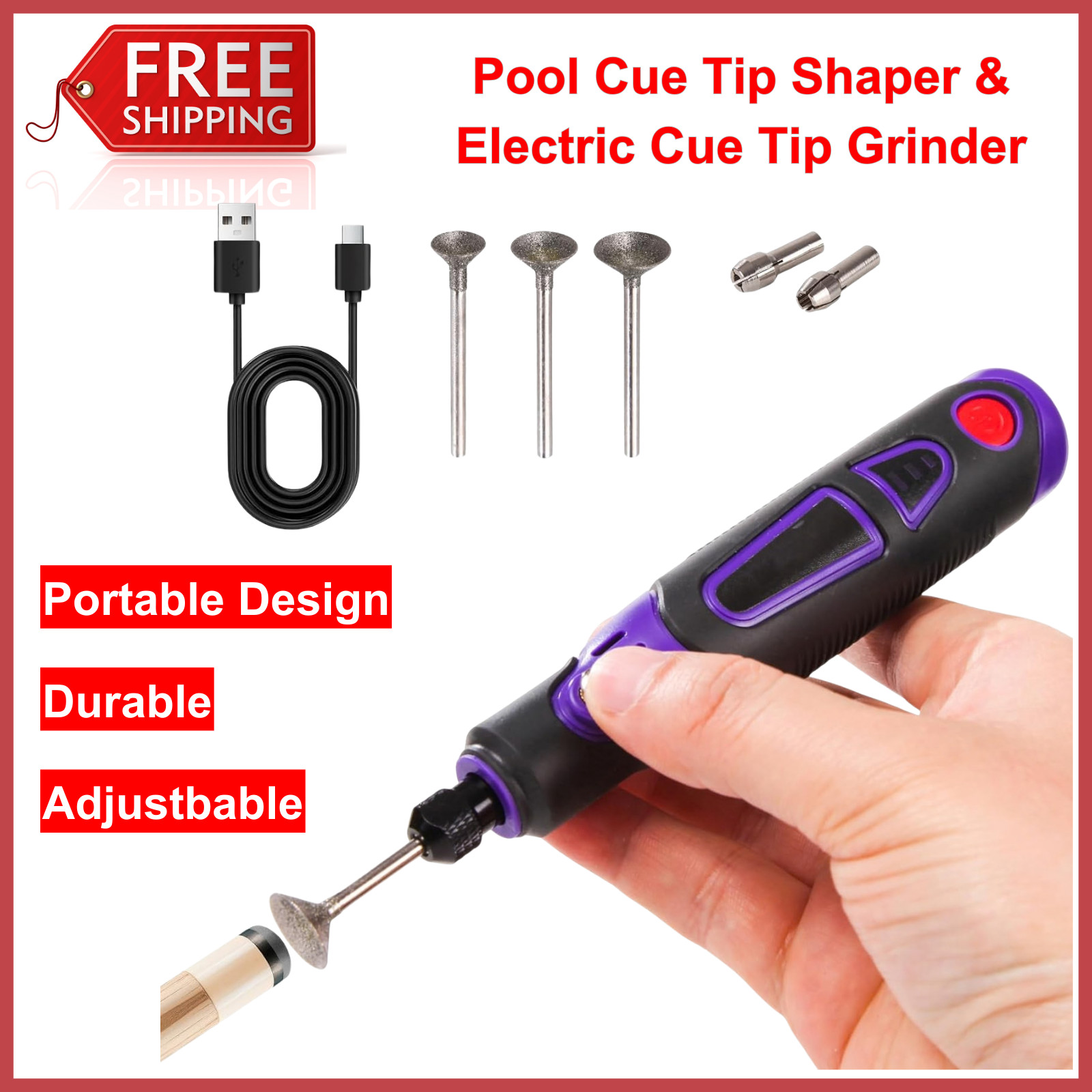 Pool Cue Tip Shaper & Electric Cue Tip Grinder, Professional Cue Stick Tool Kit