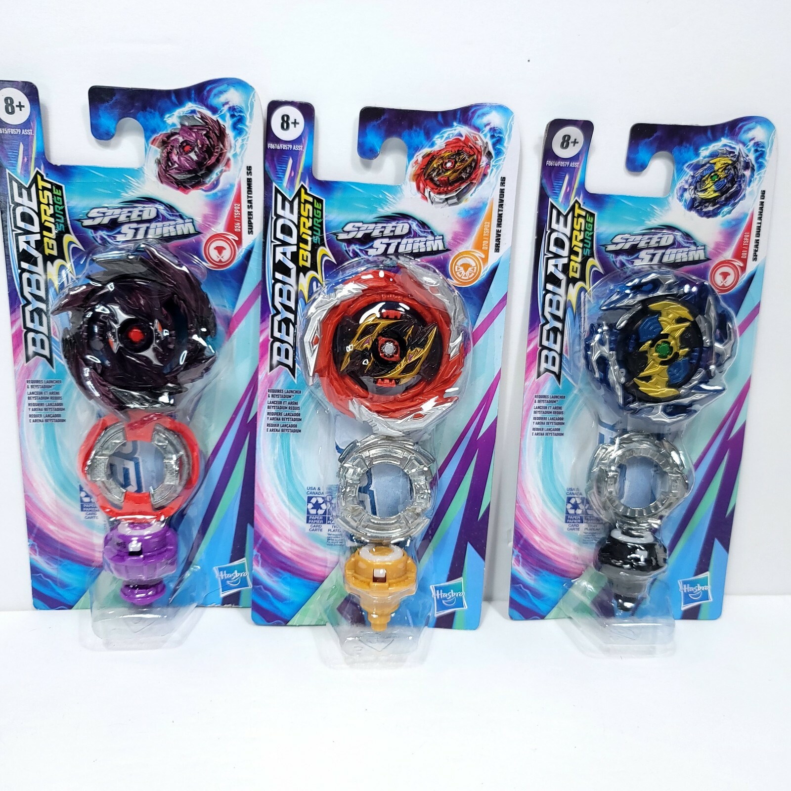 3 Pack Beyblade Burst Surge Speed Storm Spear Dullahan Brave Roktavor Satomb NEW