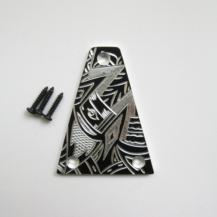 Hand engraved graffiti pattern aluminum truss rod cover fits Jackson guitars