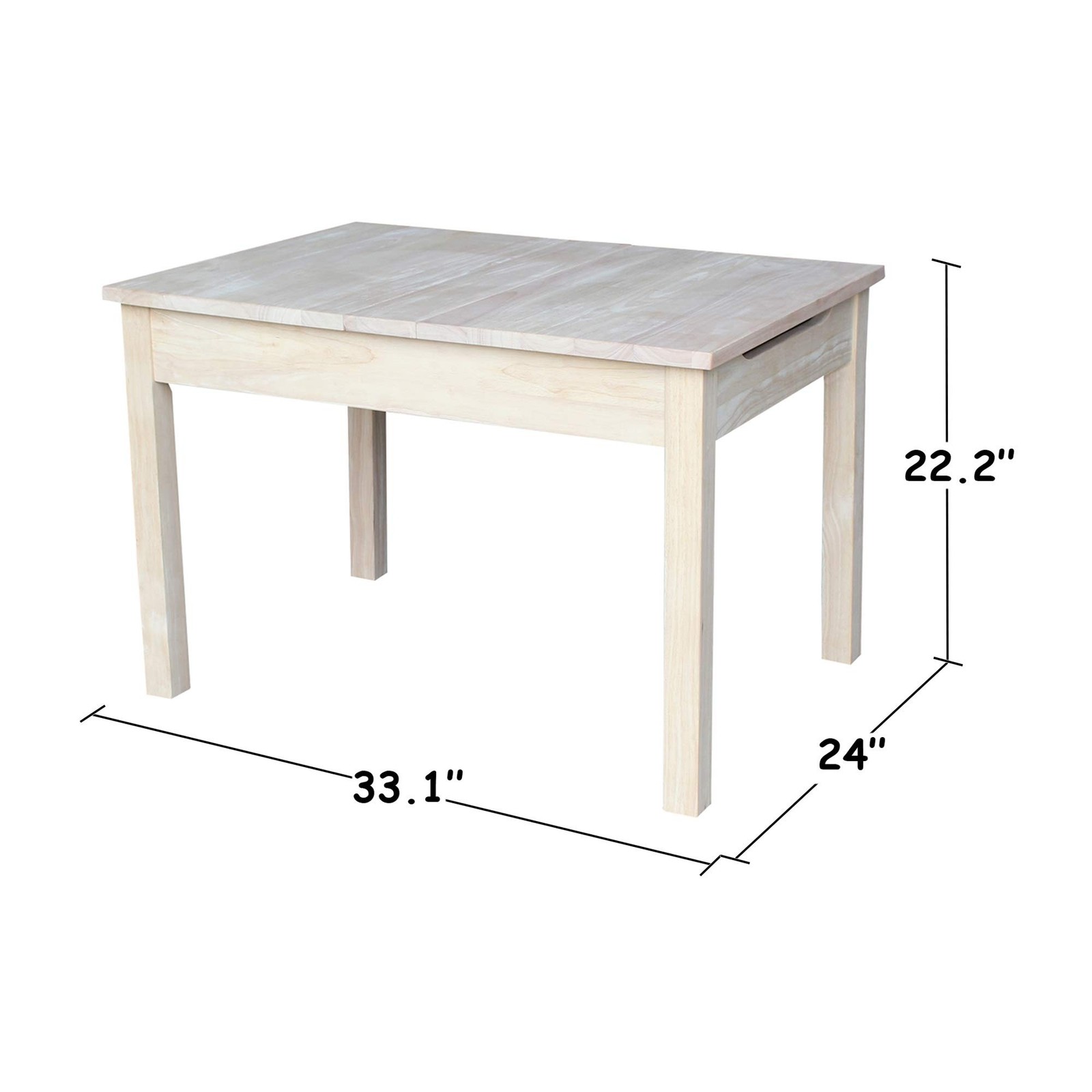 IC International Concepts, Table With Lift Up Top For Storage, Solid Real Woo...