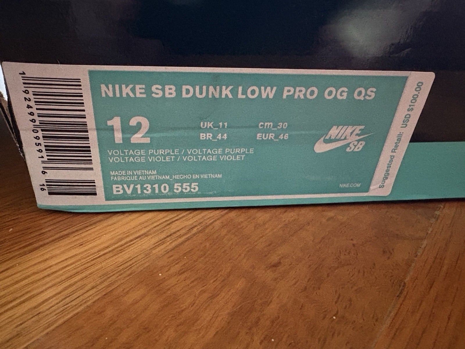 Nike SB Dunk Low Pro OG QS Voltage Purple Skateboarding Shoes US Size 12