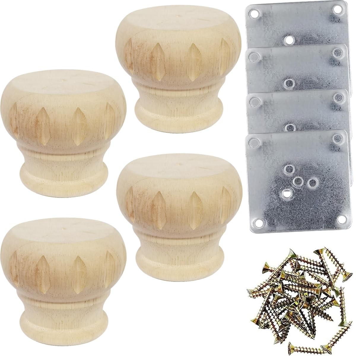Btibpse Wooden Furniture Legs 3'' Unfinished Bun Feet for Sofa, 3",
