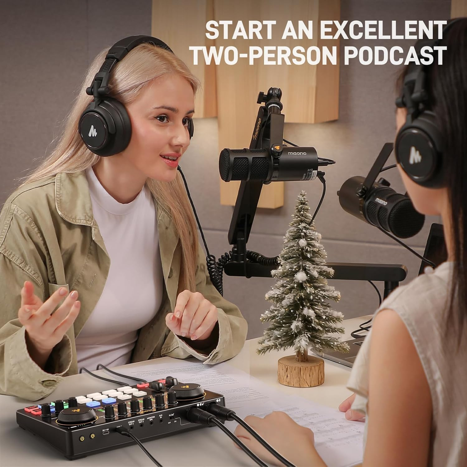 Podcast Equipment Bundle: Audio Interface Mixer with Dual XLR Input for Podcast