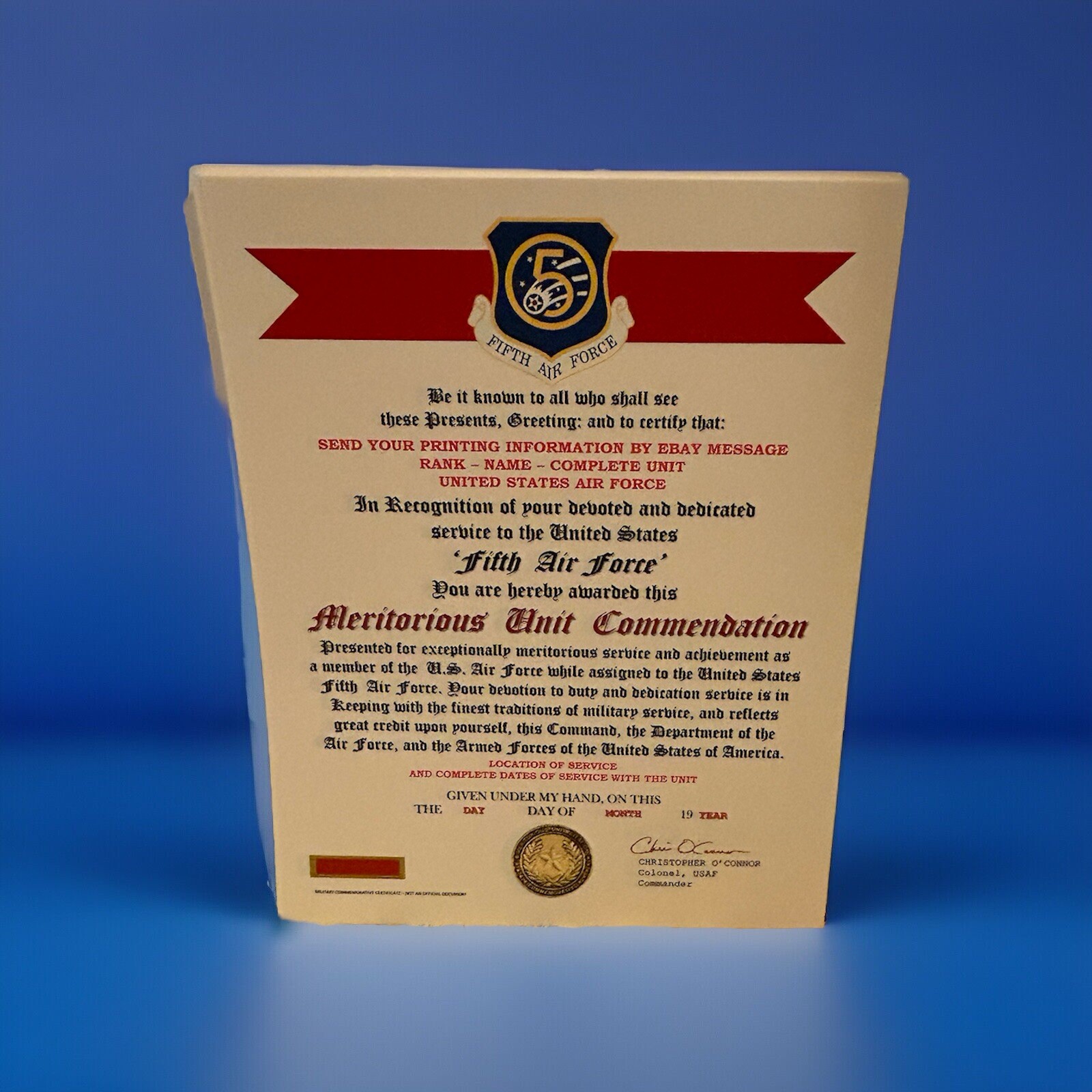 U.S. AIR FORCE / 5TH AIR FORCE - MERITORIOUS UNIT COMMENDATION CERTIFICATE