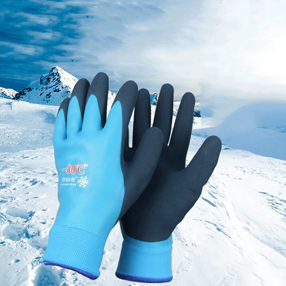 1Pair Waterproof Thermal Insulated Work Gloves Thermal Fully Latex Coated Winter