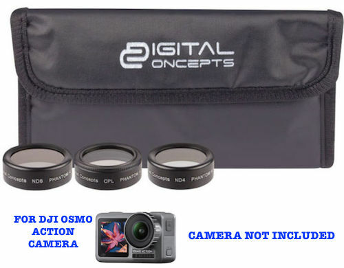 HARD CASE +3 HD FILTER KIT + TRIPOD FOR DJI OSMO ACTION CAMERA WITH 2 SCREENS