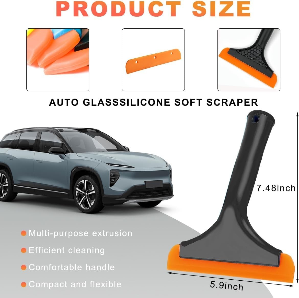 KVAEY Small Silicone Window Squeegee 5.9" Car Windshield Blade