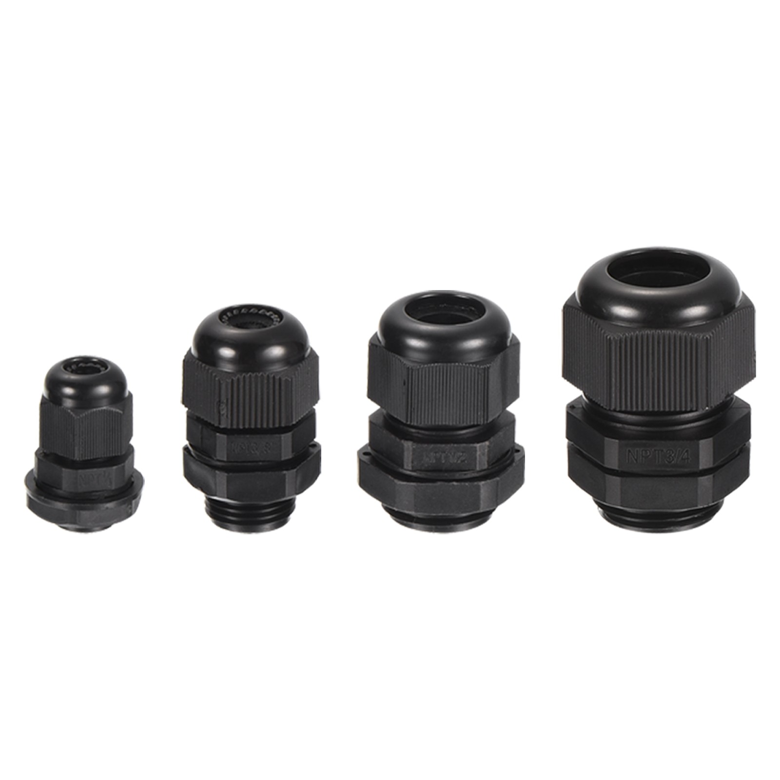 33 Pcs Cable Gland Kit 1/4" 3/8" 1/2" 3/4" Cable Connectors Nylon Black