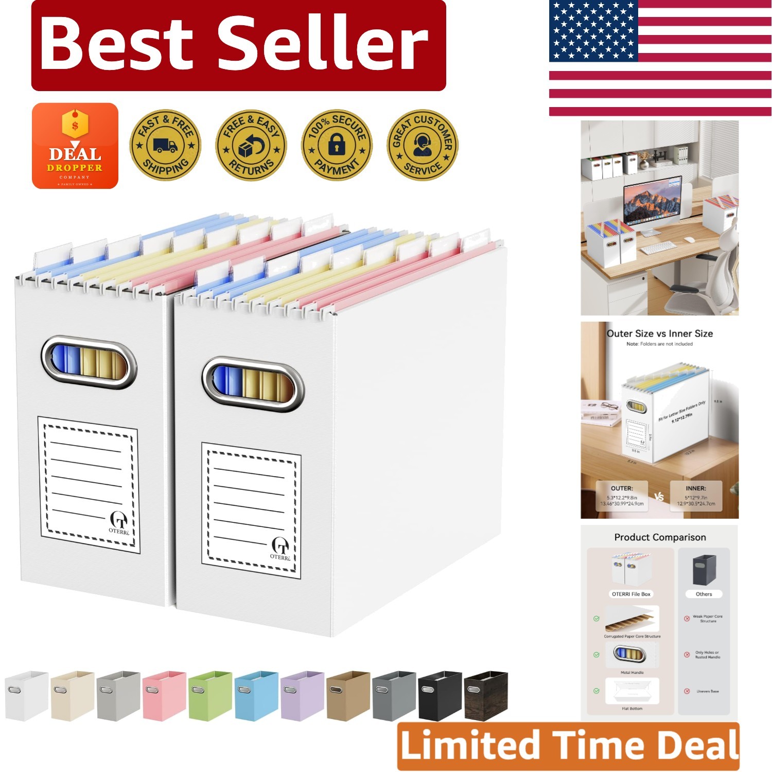 Versatile 2-Pack File Organizer Boxes for Letter Size Folders - Modern Design