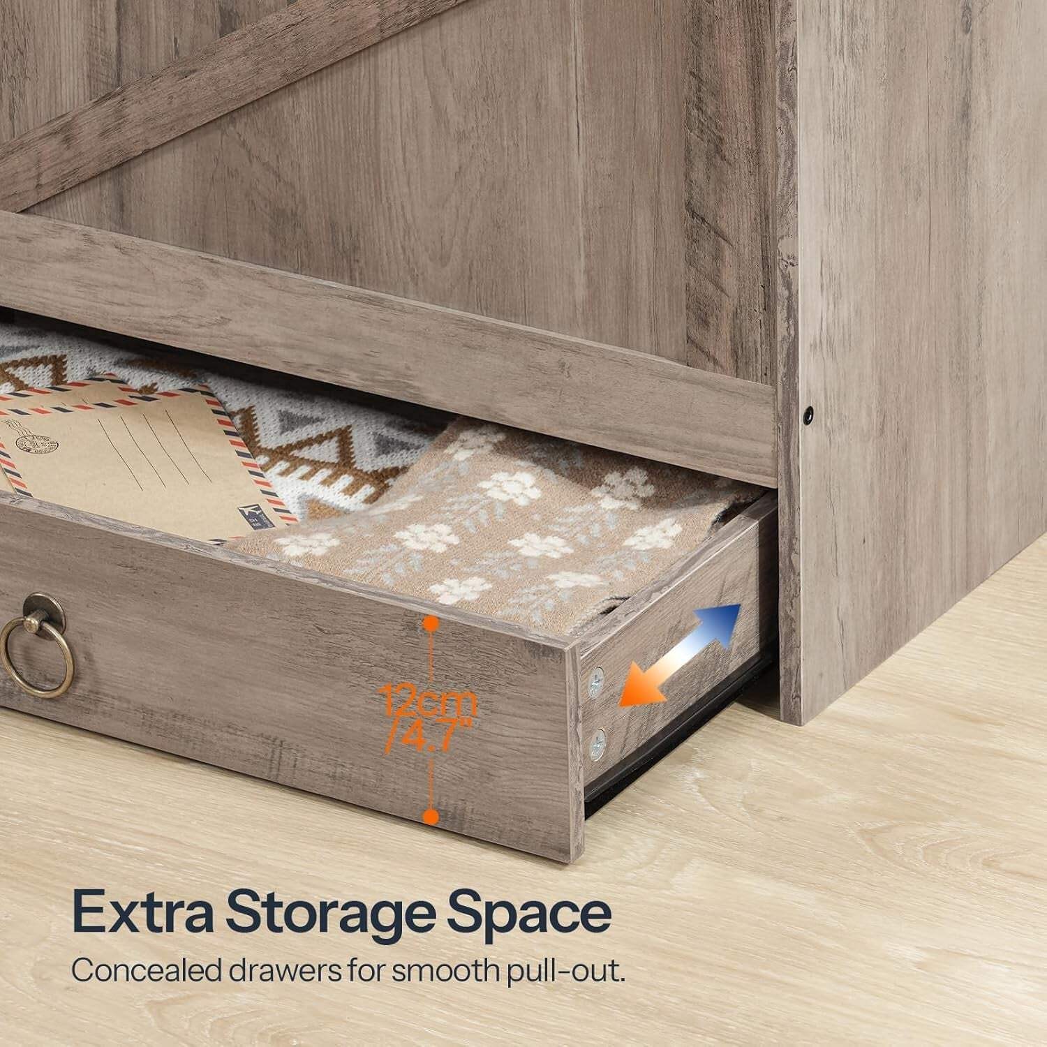 SolidWoodFinish Storage Bench Greige 43Inch Drawer