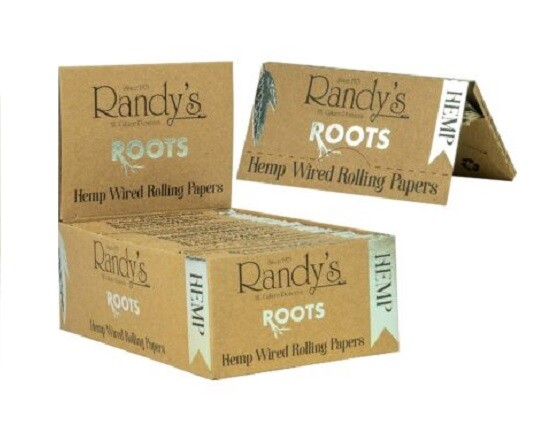 BOX of 25 Packs RANDY'S ROOTS 1 1/4 SIZE Wired Organic Hemp Rolling Papers
