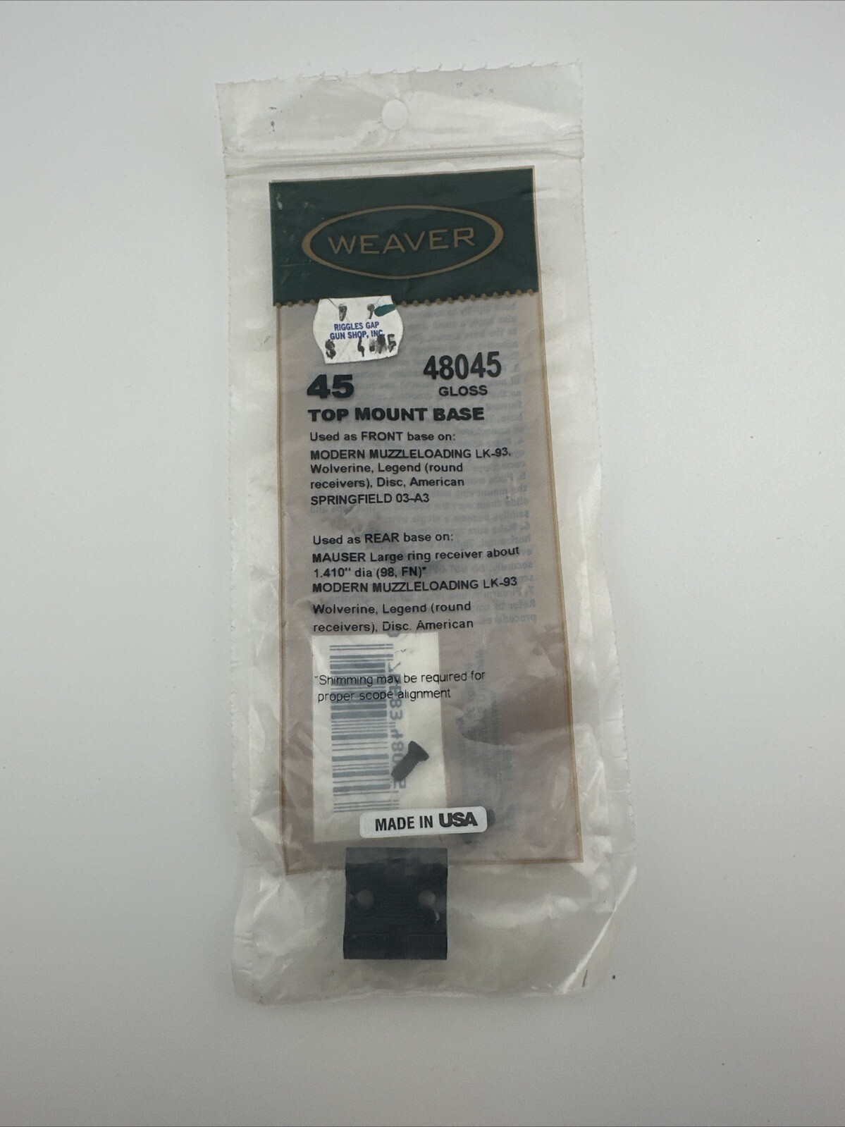 Weaver Mounting Rifle Base # 45 48045 Springfield 03-A3 Marlin 455 Sears 50 51