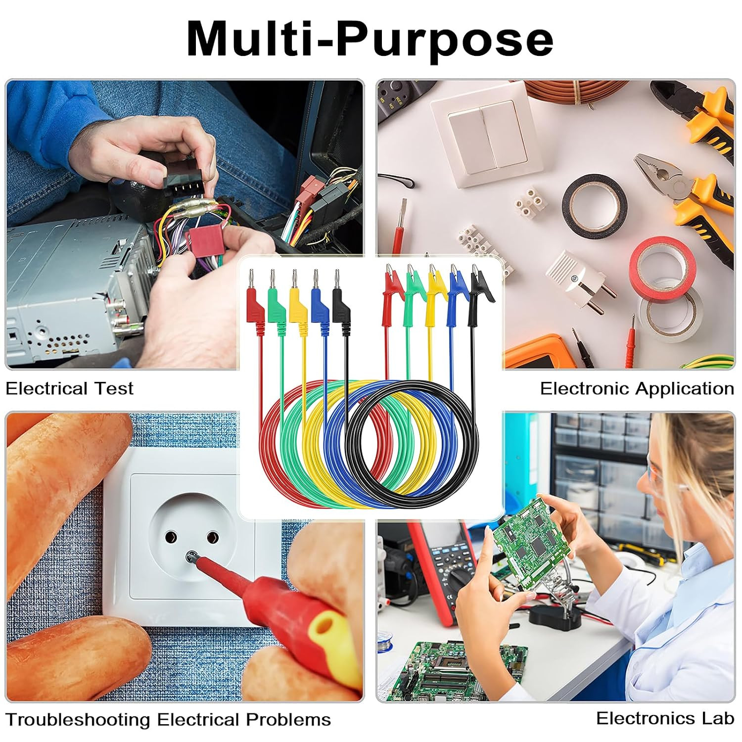 Multimeter Banana Plug to Crocodile Alligator Clip Test Probe, 5PC 4Mm Stackable