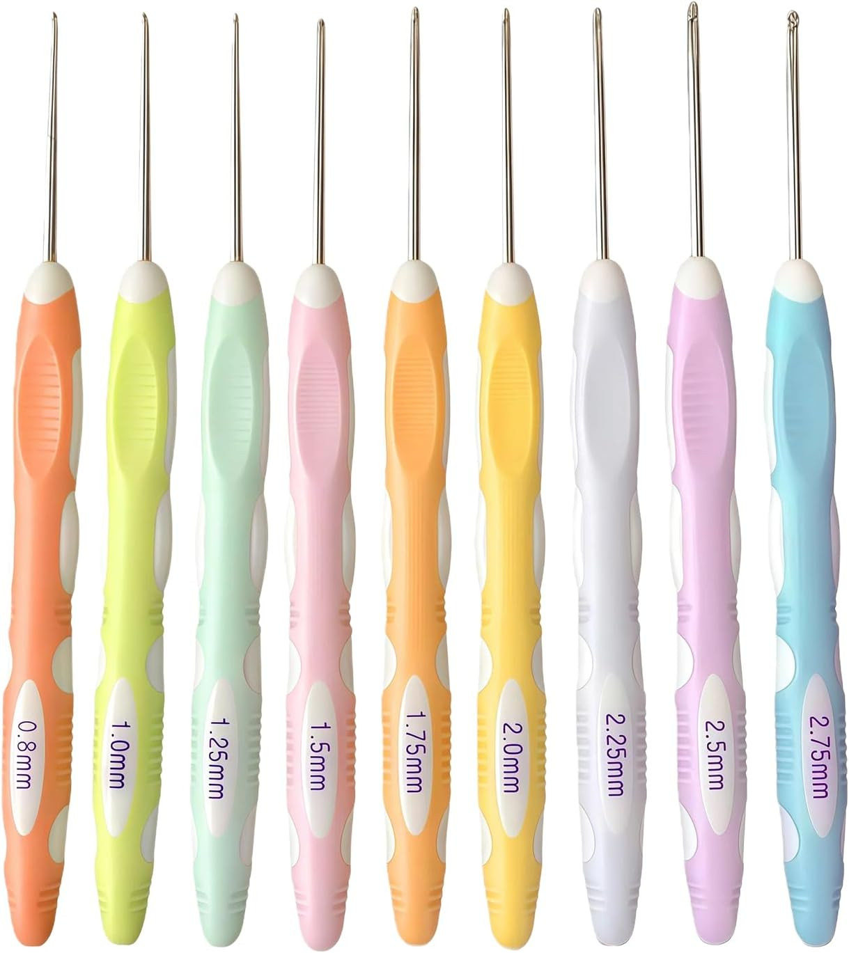 9 Pcs Ergonomic Crochet Hooks Set 0.8Mm-2.75Mm Steel Lace Thread Needles with So