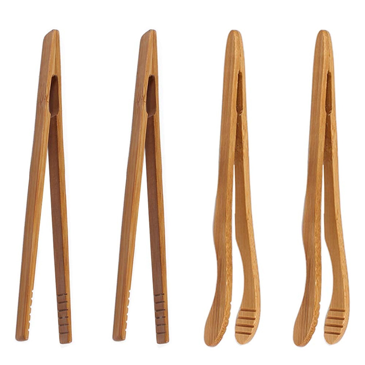 4 pack Bamboo Toaster Tongs - 7” Reusable Wood Cooking Tongs -Ideal Kitche