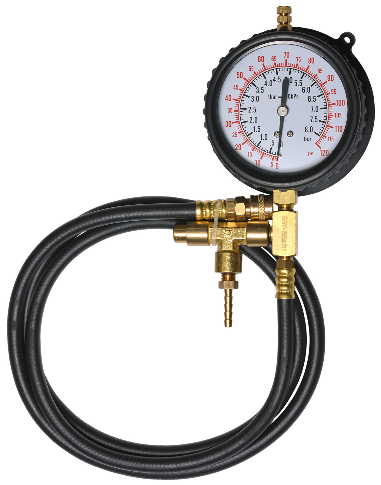 SW Steel 26073L-M Pressure Gauge with Hose 0 - 8 Bar Compressed Air Pressure Gauge