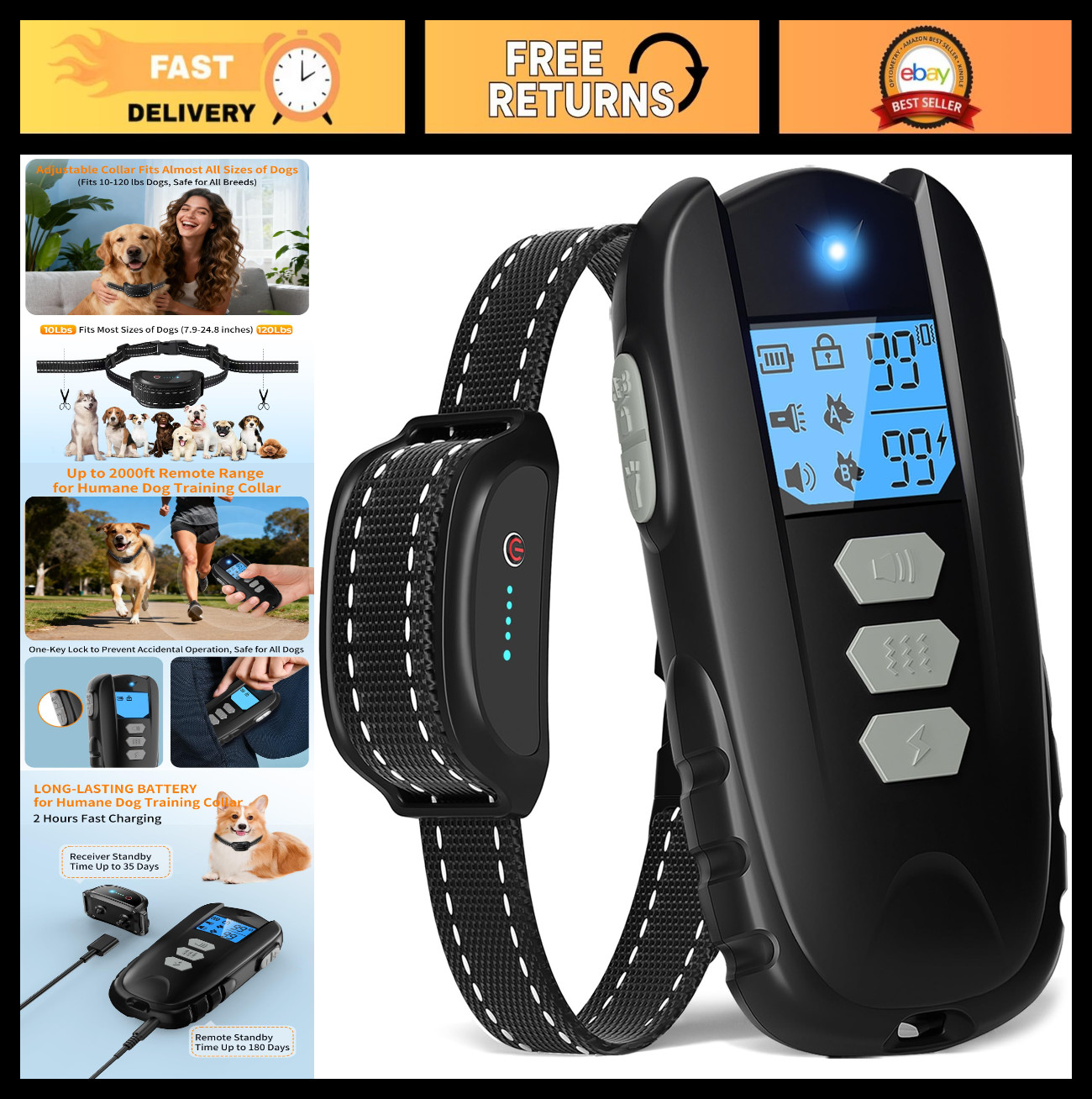 Rechargeable Dog Shock Collar with Remote – 2000FT Range, Waterproof, 4 Training