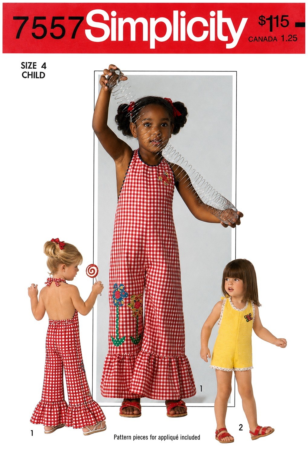 Simplicity 7557 Toddler 70's Halter Jumpsuit Sewing Pattern Two Lengths