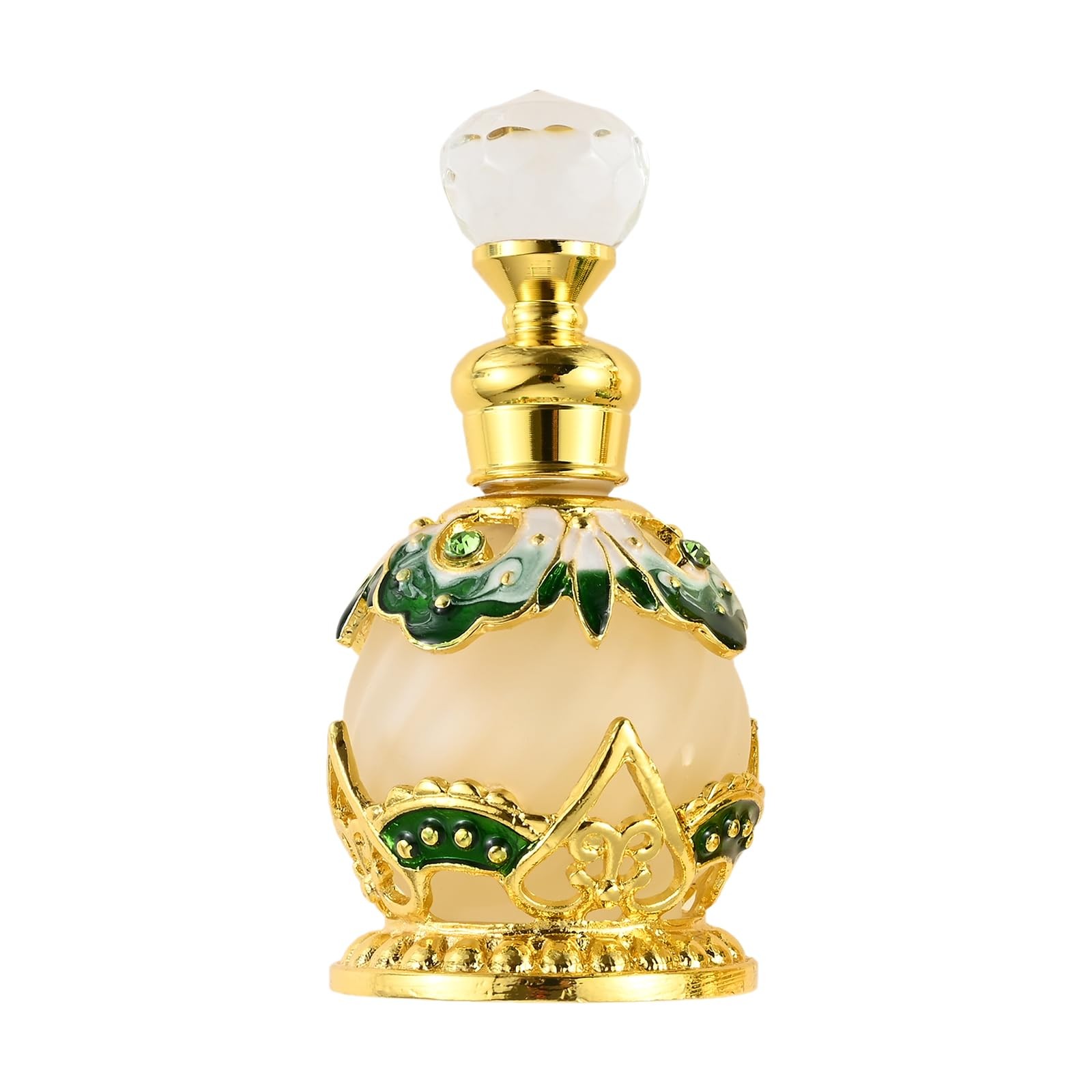 Elegant Green Vintage Refillable Perfume Bottle, Decorative Jeweled Flowers P...