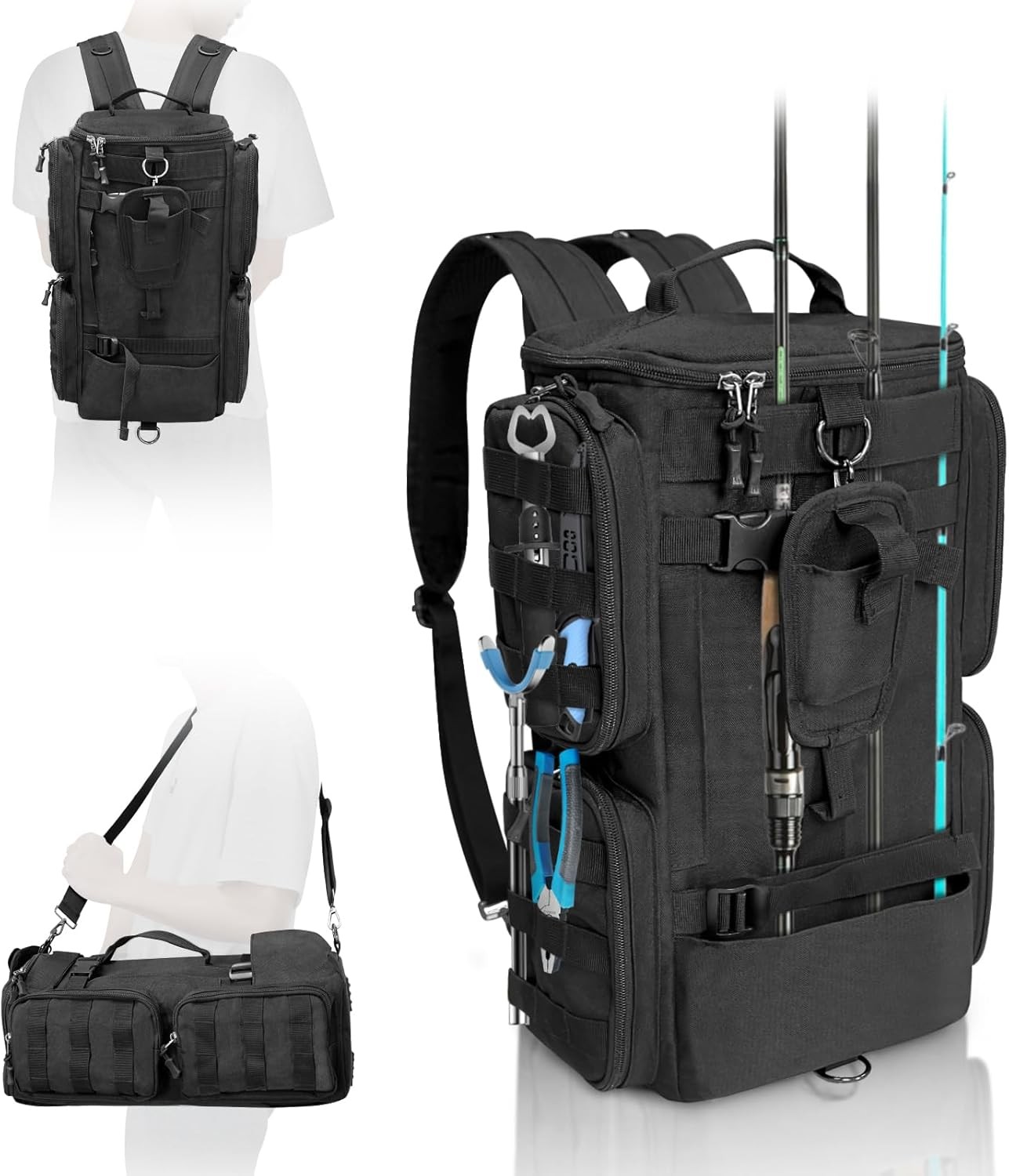 LIWSHWZ Fishing Tackle Backpack with Rod Holders,20L Lightweight Fishing Bag Sto